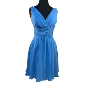 Azazie Size A2 Sleeveless V-Neck Chiffon A-Line Cocktail Dress In Blue